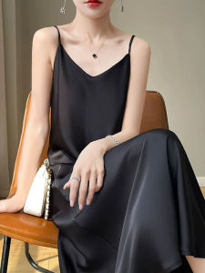 High-end Black Satin Long Dress