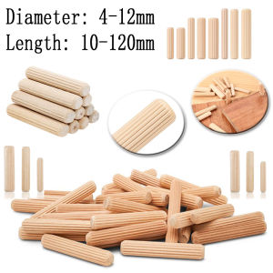 100/50pcs Wooden Dowel Pins Round Fluted Dowel Rods Set for Cabinet Drawer Furniture Repair Wood Craft Joinery Pegs