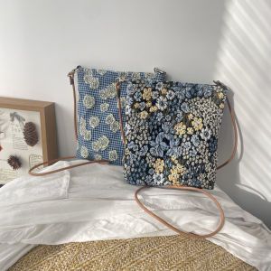 Spring Summer 2025 New Style Small Floral Print Crossbody Bag  Storage Phone Bag Sweet Style Yellow Blue Cotton Nylon