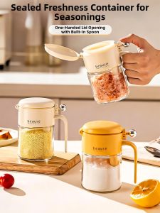 Push-top Spoon-separated Airtight Spice Container Glass