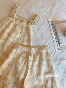 ชุดนอนผู้หญิงผ้าฝ้ายแท้ลายดอกไม้ฤดูร้อน ชุดนอนแขนกุด ชุดนอนบ้าน ชุดนอนผ้าฝ้ายแท้ ชุดนอนผ้าฝ้ายลายดอกไม้