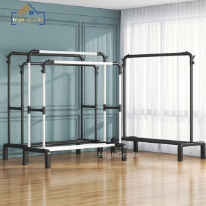 High grade ราวแขวนผ้า ราวตากผ้า ราวตากผ้าแข็งๆ ราวแขวนผ้าสแตน ราวแขวนเสื้อผ้า พร้อมชั้นวางของและตะขอแขวนเสื้อแขวนหมวก รองรับน้ำหนัก 100kg พร้อมส่ง