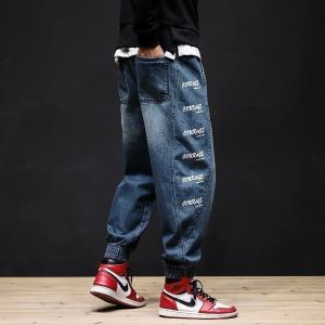 plus Size Mens Jeans Loose Fit Harlan Cuffed Pants Big Waist Elastic Waist Slim Leggings Fat People Thick Legs Nine Points Pants
