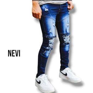 celana sobek putih pria skinny fit