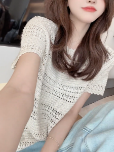 QINGNAER | Design Stylish Exclusive Hooked Lace Big Size Knit T-Shirt