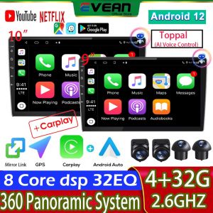 360 Camera [8 Core/ Carplay /4G+32G]9"10 inch Android Player Double Din Waze/GPS WIFI Bluetooth Car Radio IPS Touch Screen MP5 Car Audio Toppal AI Smart Voice Control