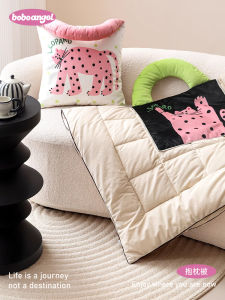 หมอนอิงน่ารักสีชมพูลายเสือดาว หมอนอิงผ้าห่ม 2-in-1 สำหรับใช้ในรถยนต์ สำหรับใช้ในออฟฟิศ สำหรับใช้ในห้องเย็น สำหรับใช้ในช่วงเที่ยง