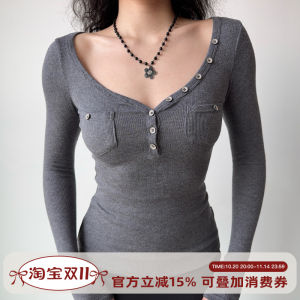 Áo Thun Nữ Tay Dài Cổ Chữ V Dáng Ôm Go Bé Gái Go Pure Desire Phong Cách Thu Đông Thường Ngày Đi Chơi Hẹn Hò Vải Cotton 95% Polyester 5%