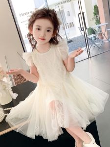 Princess Style Summer Dress Baby Girls Performance Costume Short Sleeve Midi Skirt Fashionable Mesh Skirt Childrens Clothing