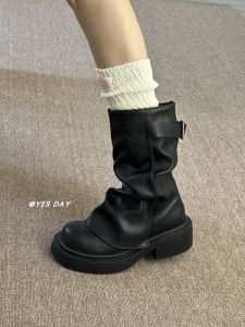 รองเท้าบูทมาร์ตินทรงบานพองสไตล์ย้อนยุค YesDay สำหรับผู้หญิง ฤดูใบไม้ร่วง 2025 รองเท้าบูททรงบานพองแบบหนา ทรงบานพอง ทรงบานพอง ทรงบานพอง