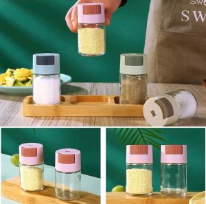 Hũ Đựng Gia Vị Thủy Tinh Thông Minh Có Nút Bấm Chống Ẩm Ướt Gia Vị