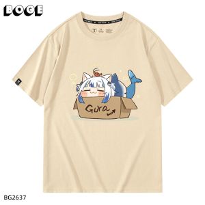 Gawr Gura Vtuber Cartoon 100% Cotton Loose Summer T-shirt