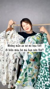 Áo đi biển nhóm gia đình loại áo du lịch cho hội nhóm họa tiết hoa lá A3D47