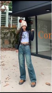 High waist wide leg jeans women spring and autumn 2024 straight loose new slim drape mopping pants