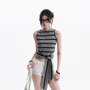 Removable Straps Stripe Slim Fit Womens T-Shirt