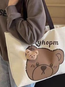 Japanese Cartoonins Large Capacity Student Canvas Tote Bag Commuter Shoulder Bag for Class Casual Printed Soft Canvas Bag