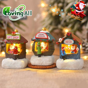 Christmas LED House Pine Needles Snow Christmas Snowman Luminous Decoration Resin Santa Claus Shop Micro Landscape Ornaments