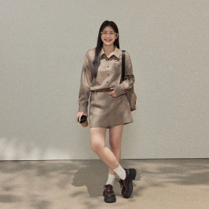 ZHANGDAREN | Bộ Hai Mảnh Họa Tiết Caro Retro Phù Hợp Với Dáng Ngon