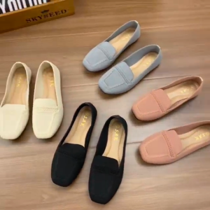 New Breathable Knitted Square Toe Slip-On Flat Shoes for Women - Casual Comfort Footwear 5018-31