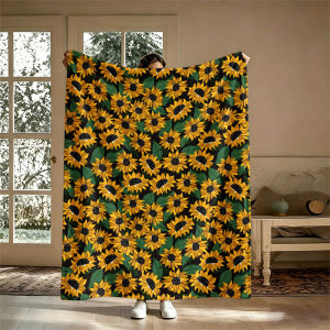 Potdemiel | Green Sunflowers Black Flannel Blanket Soft Warm Christmas Halloween Blanket for Lightweight Cozy Room Home Decor Gifts