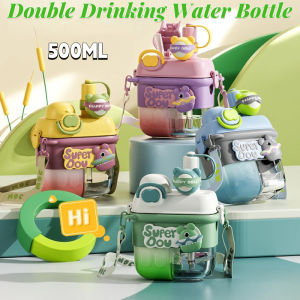 Children's Straw Water Cup School Special Kettle Kindergarten Division Warehouse Double Drinking Cup Water Bottle Summer