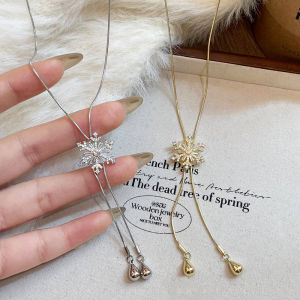 Super Shiny Snowflake Zircon Pullable Necklace Womens New 2025 Versatile Sweater Chain Elite Sensation Long Accessory