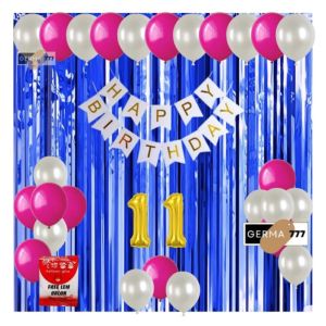 Paket Dekorasi Pesta Balon Ulang Tahun Banner Happy Birthday Putih Tirai Ultaḥ Biru Tua