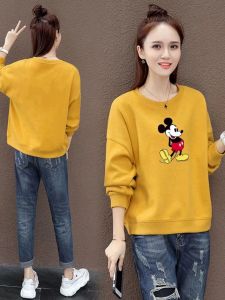 Loose round Neck Sweatshirt Womens Fashionable Outerwear Autumn 2023 Korean Style Long Sleeve Printed Polyester Cotton Blend