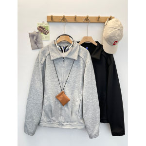 เสื้อแจ็คเก็ตสเวตเตอร์คอปกสีพื้นลำลองสำหรับผู้ชาย สไตล์อเมริกันย้อนยุค ทรงหลวม เสื้อคาร์ดิแกนเปิดด้านหน้า สไตล์ฤดูใบไม้ร่วง