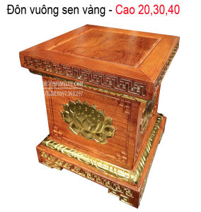 Đế vuông chân loa hoa sen gỗ hương rát vàng cao 20cm