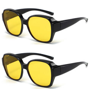 2 Pack Night Vision Driving Glasses Fit Over Eyeglasses for Women Men Anti Glare Night Vision Goggles Yellow Lens