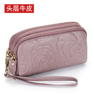 Genuine Leather Clutch Wallet for Women 2025 New Style Elegant High-End Triple Layer Moms Phone Coin Purse Cowhide Small Bag