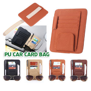 Car Sun Visor With Card Holder PU Leather Multifunctional Card Storage Glasses Pen Holder Paper Ticket Storage Bag Car Accessories