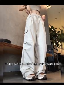 2024 New Style American Trendy Brand Workwear Wide-Leg Pants For Women Versatile Multi-Pocket Casual Long pants