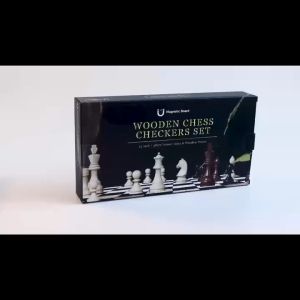 Portable Foldable Magnetic Wooden Chess & Checkers 2-in-1 Set solid wood board great for students and beginner players