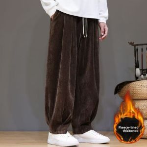 New 2024 Mens Winter Fashion Fleece Lined Retro Large Size Casual Wide Leg Pants Versatile Comfortable Youth Trendy Trousers