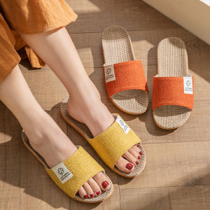 รองเท้าแตะผ้าลินินฤดูร้อนสำหรับผู้ชายและผู้หญิงในบ้าน กันลื่น ระบายอากาศได้ดี รองเท้าแตะ EVA สำหรับใส่ในบ้าน