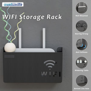 JustLiving Wall-Mounted Wireless Wifi Router Shelf Storage Box Plastic Wall Hanging Plug Bracket Organizers Wifi Box Storage Box Organizer