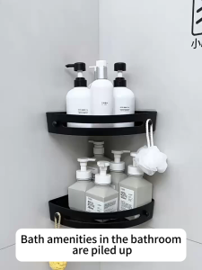 Rak Bilik Mandi Sudut Tanpa Gerudi Bathroom Corner Shelf Wall Mounted Shower Rack Kitchen Storage Organizer No Drill