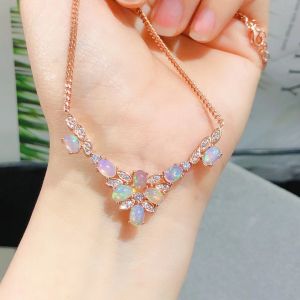 Montagne Jewelry 925 Rose Gold Plated Silver Necklace For Women Elegant Design Fine Jewellery Natural 4x6mm Opal Necklace