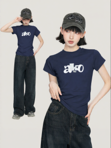 BAIDAIFEI | Navy Fitted Short-Sleeve T-Shirt
