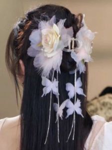 Elegant Butterfly Flower Goddess New Chinese Style Atmosphere Tassel Hair Claw Womens Fashion High-End Feeling Shark Clamp Hair Clip