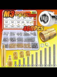460Pcs M3 Threaded Inserts Kit M3x6-35mm Heat Set Nuts with Hex Bolts Washers 3D Printer PLA PETG ABS Repair Assortment