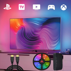 HDMI Sync TV Backlight RGBIC Strip Lights with Sync Box Real-Time Color Matching Works with PS5/PC/Switch Gaming Room Decor