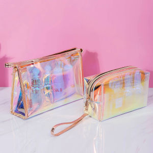 Colorful Laser Transparent Makeup Bag Womens Portable Cosmetic Storage Waterproof Travel Toiletry Bag Plastic Handbag Style