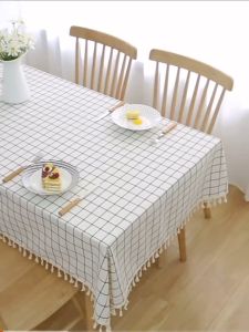 ผ้าปูโต๊ะ ผ้าฝ้ายลินิน ผ้าคลุมโต๊ะ ผ้าฝ้ายผ้าลินินผ้าปูโต๊ะ Tassels รูปแบบที่เรียบง่ายสำหรับห้องครัวห้องรับประทานอาหารตกแต่ง