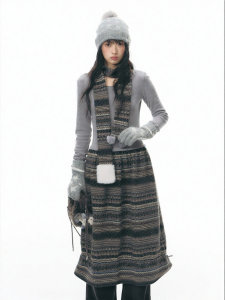 NAPSNAPS | Đầm Knit Ôm Cổ Tròn Hình Họa Tiết Faroese