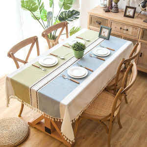 Nordic Style Waterproof Tablecloth Embroidered Tassels Fringe Check Cotton-Like