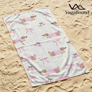 Pink Striped Dachshund Quick Drying Beach Towels Ultra Lightweight Fast-drying Super Absorbent It is a must-have item for summer