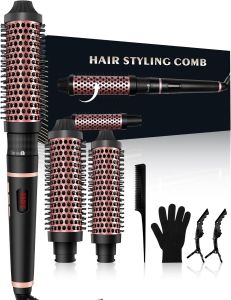 32/38MM Thermal Brush Thermal Round Brush with 120-230℃ Digital Display 13 Temperatures Ceramic Hot Brush 3 Interchangeable Curling Brush for Short Medium & Long Hair Dual Voltage